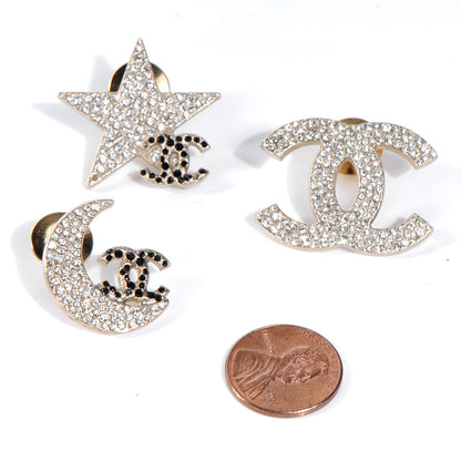 Chanel Crystal CC Moon Star Pin Brooch Set Gold 3 of 5
