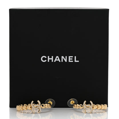 Chanel Crystal Heart CC Hoop Earrings Gold 5 of 5