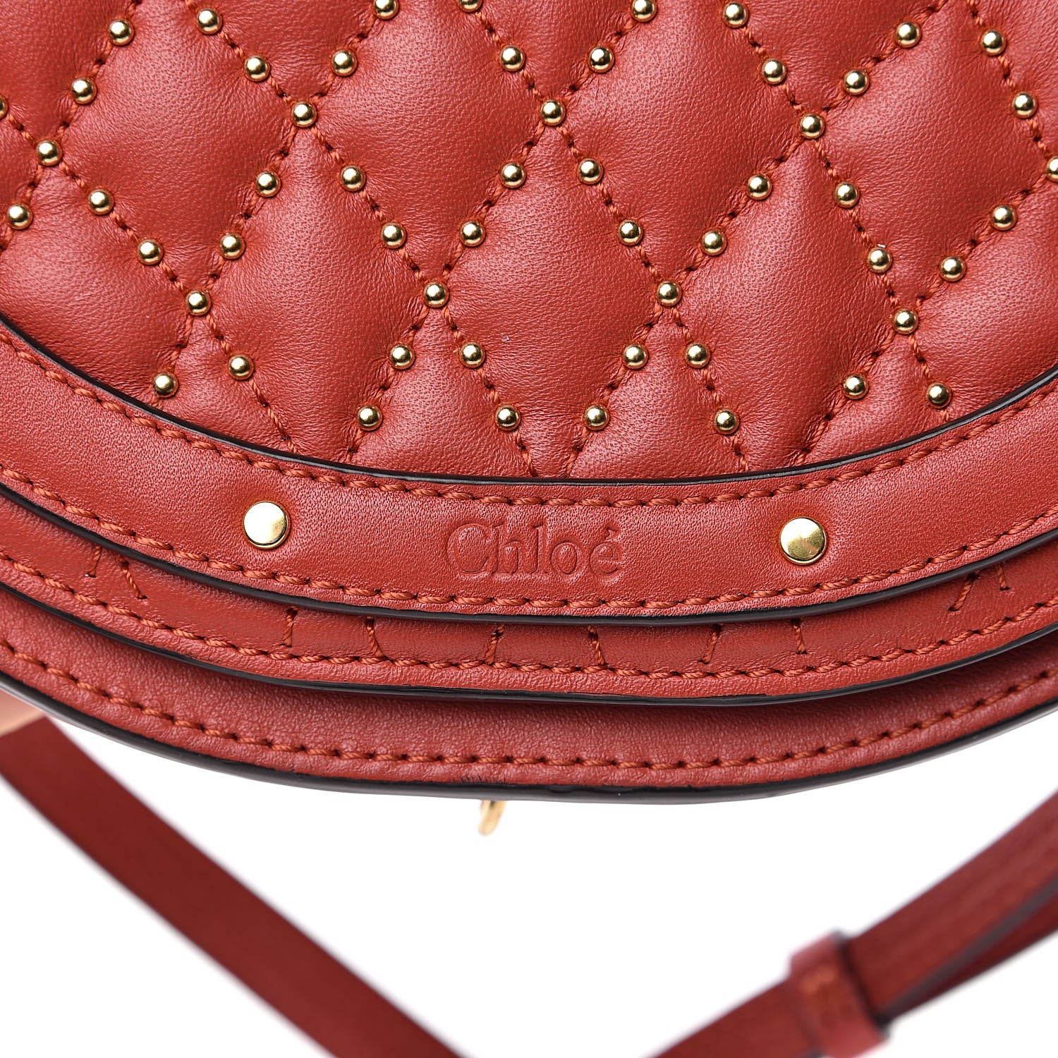 Chloe Calfskin Lambskin Small Quilted Studded Nile Bracelet Minaudiere Bag Sepia Red 11 of 12