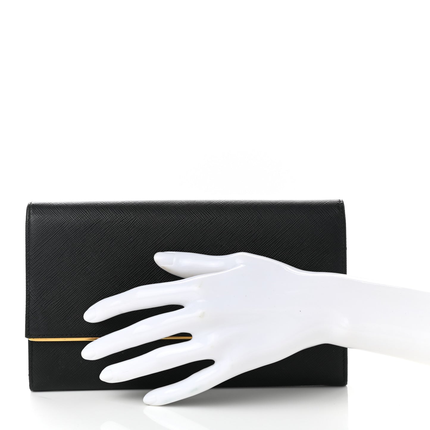 Saffiano Metal Bar Continental Flap Wallet Black