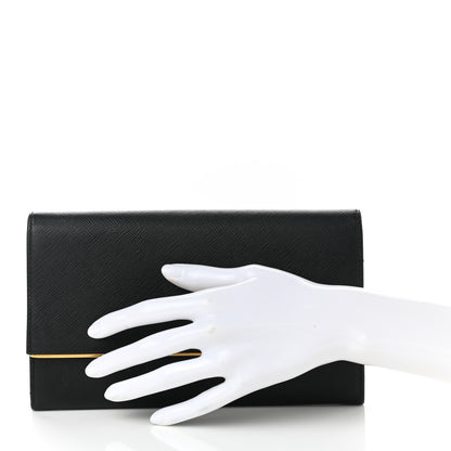Prada Saffiano Metal Bar Continental Flap Wallet Black 2 of 7