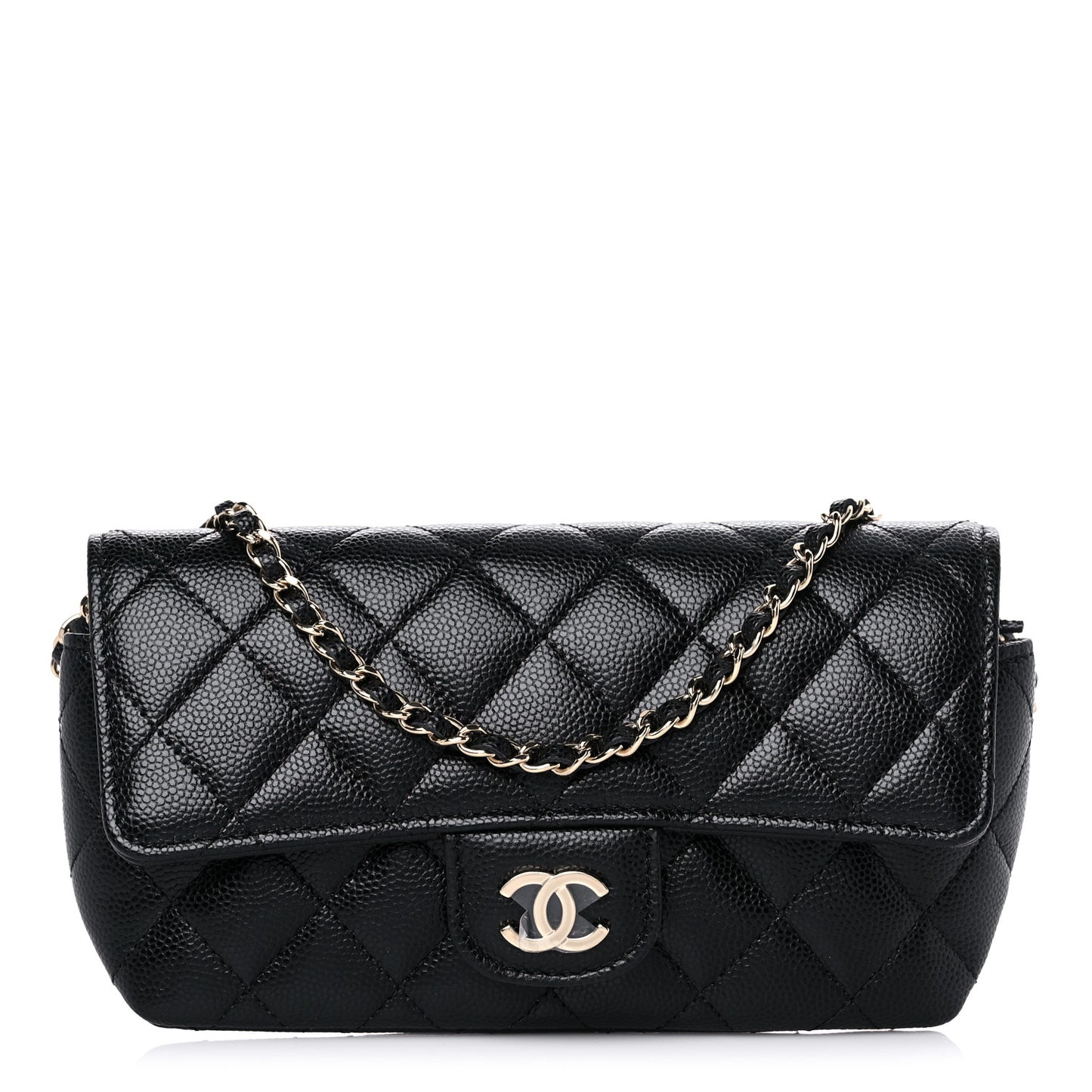 Caviar Quilted Glasses Case With Chain Black