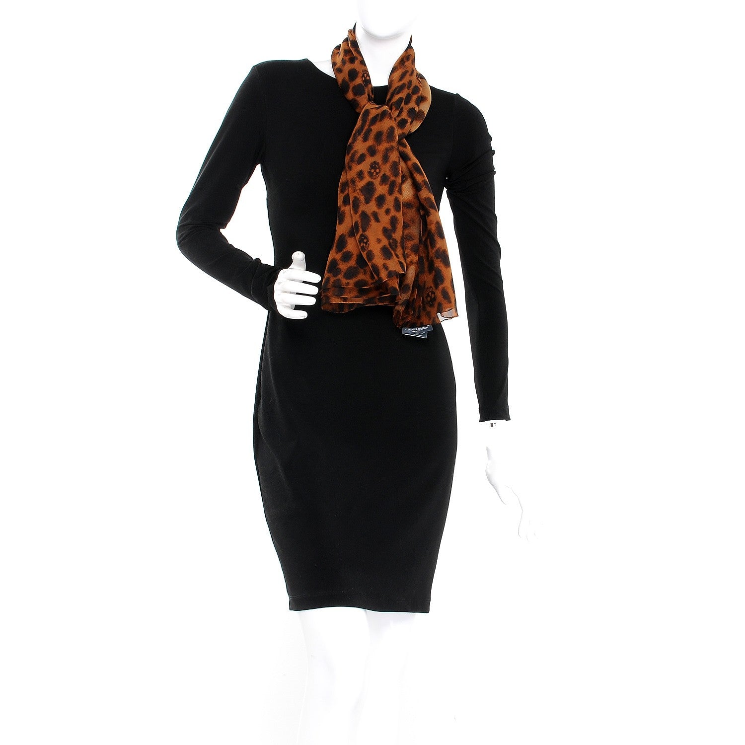Alexander McQueen Silk Chiffon Leopard Skull Scarf Brown 2 of 6