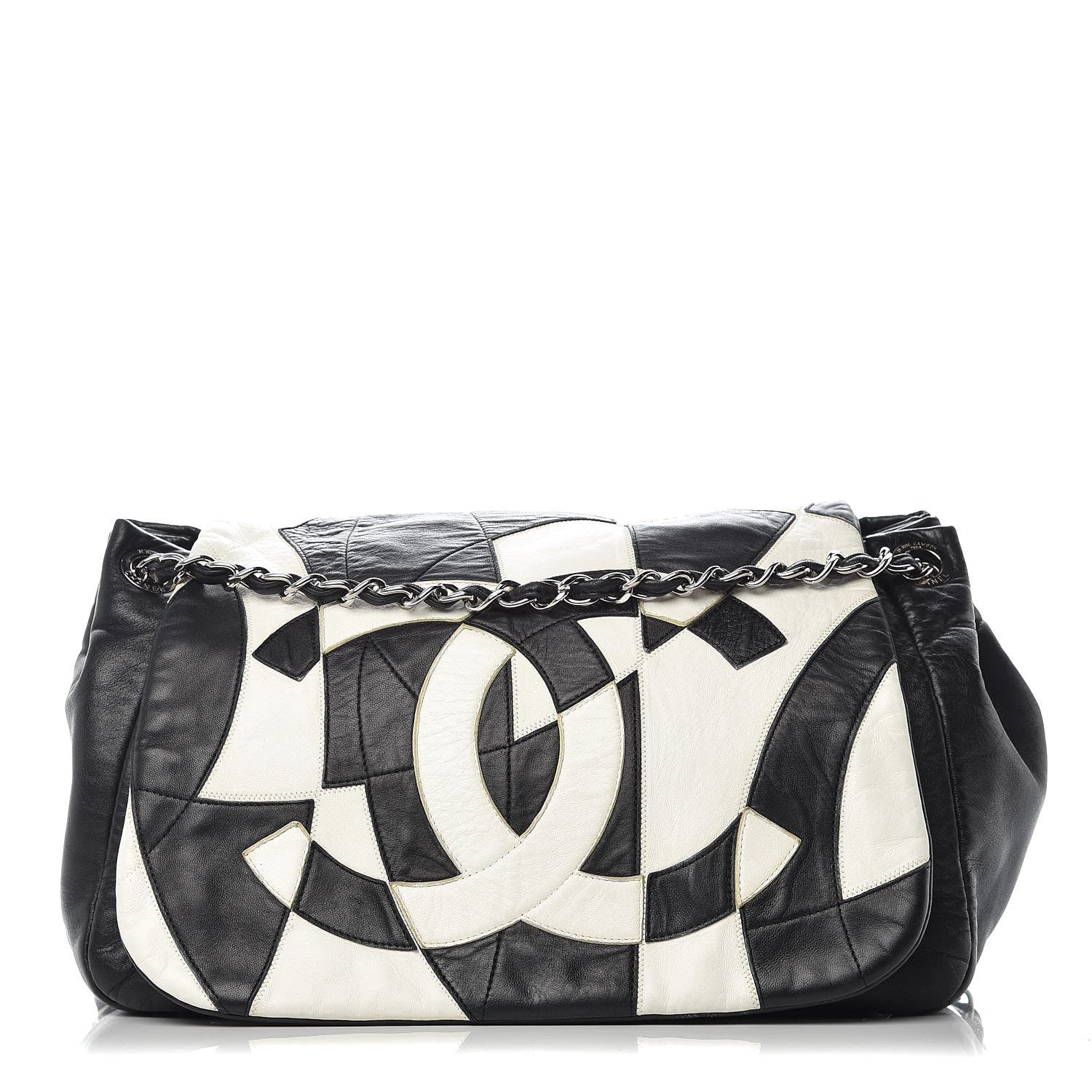 Chanel Lambskin Patchwork Accordion Flap Black White 1 of 9