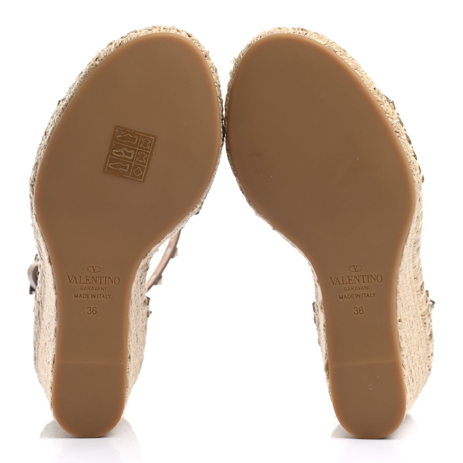 Valentino Garavani Metallic Pebbled Calfskin Rockstud Ankle Strap Espadrille 15/105mm Wedge Sandals 36 Skin Natural 5 of 8