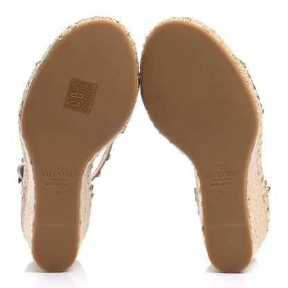 Valentino Garavani Metallic Pebbled Calfskin Rockstud Ankle Strap Espadrille 15/105mm Wedge Sandals 36 Skin Natural 5 of 8