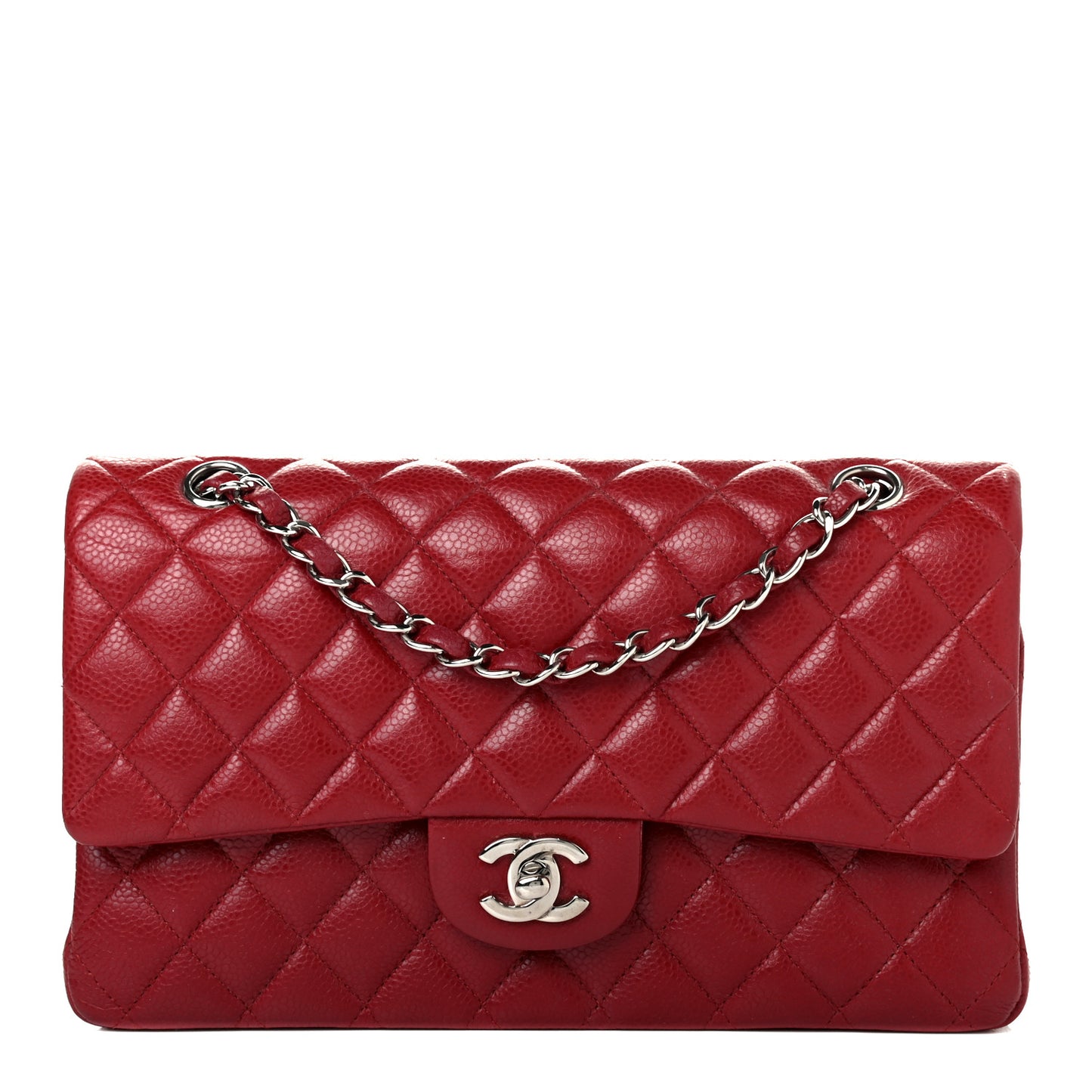 Caviar Quilted Medium Double Flap Red