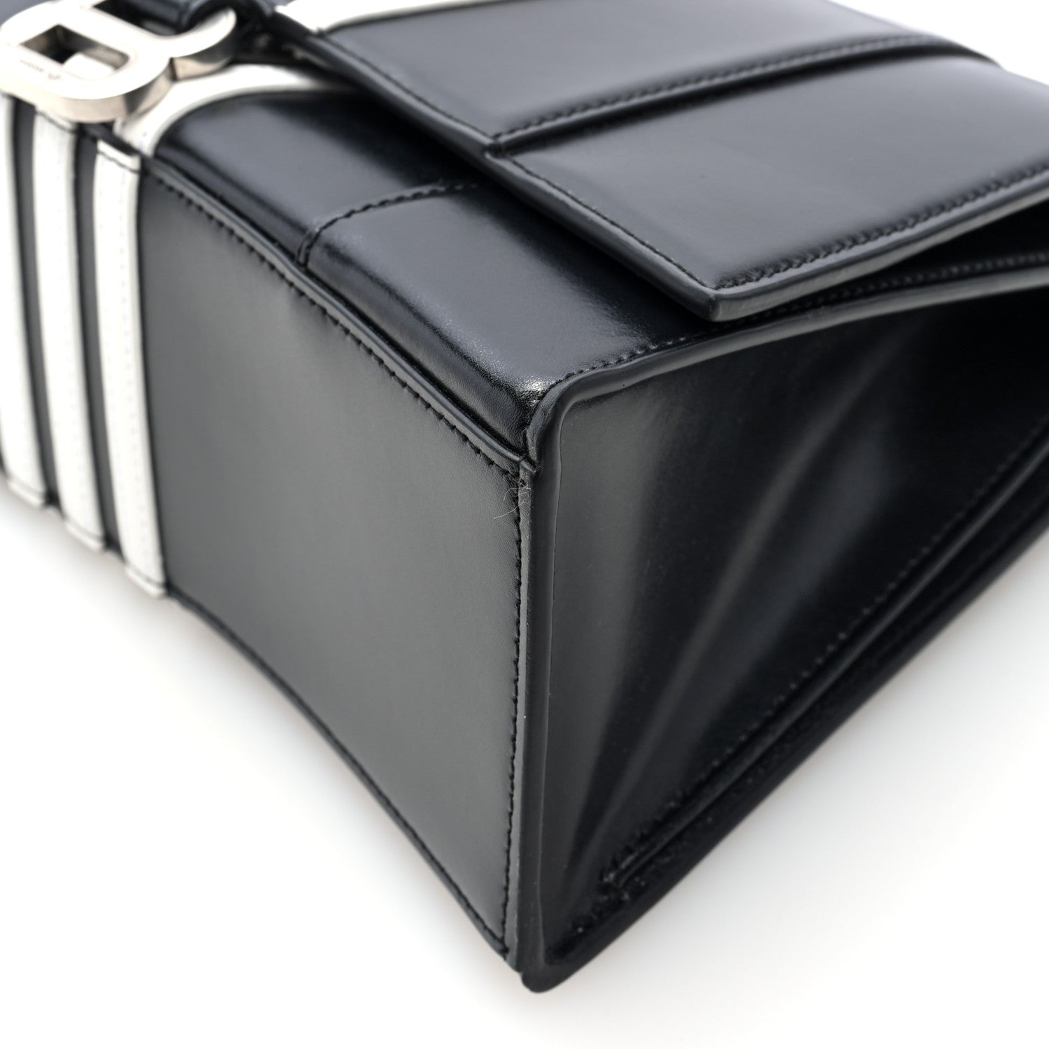 Balenciaga X ADIDAS Shiny Box Calfskin Medium Hourglass Top Handle Bag Black White 9 of 9