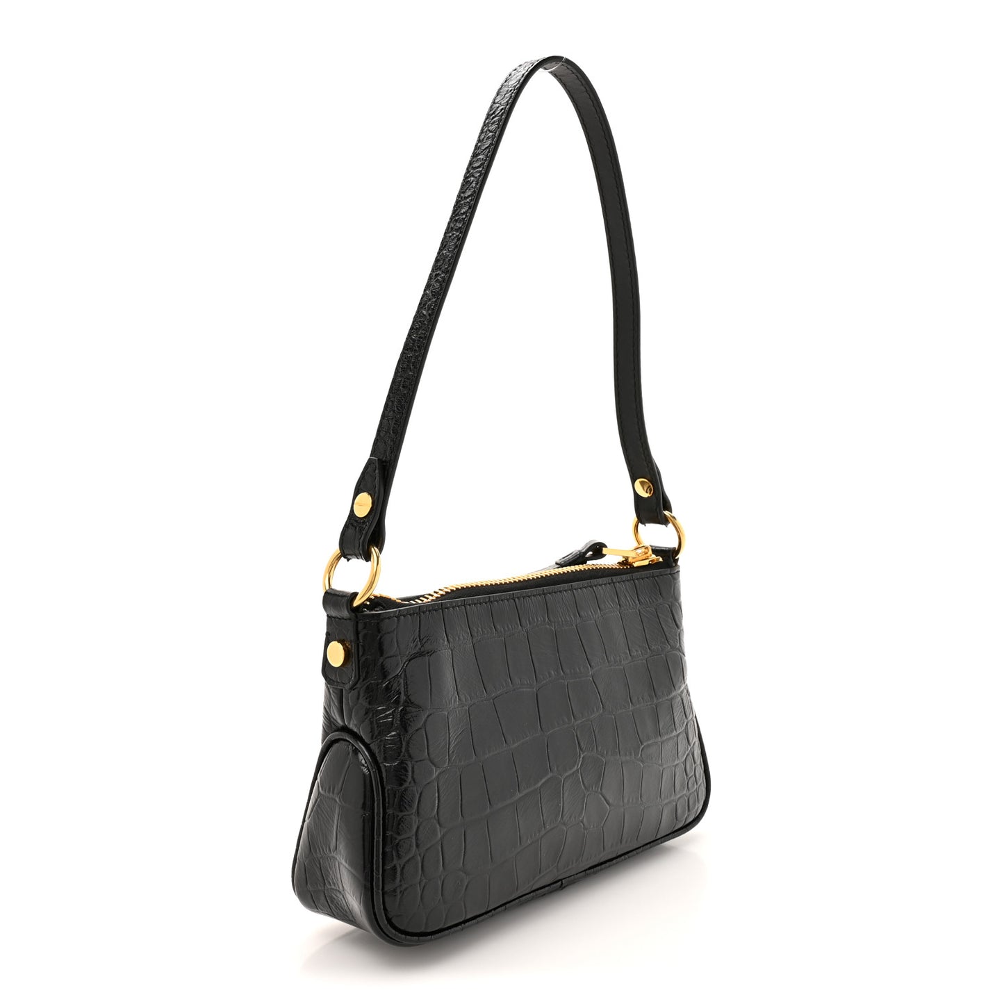 Crocodile Embossed Calfskin Shoulder Bag Black