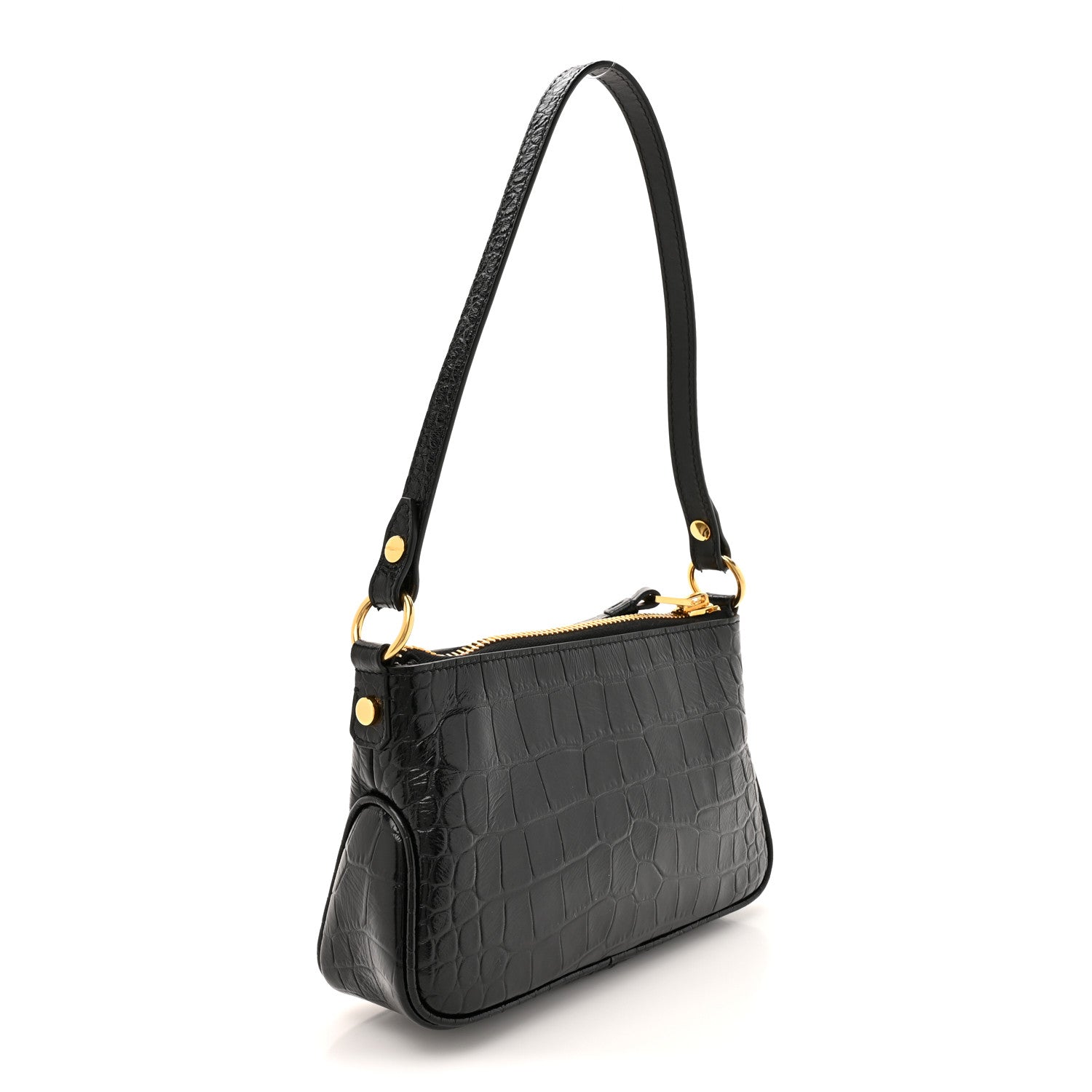 Tom Ford Crocodile Embossed Calfskin Shoulder Bag Black 3 of 9