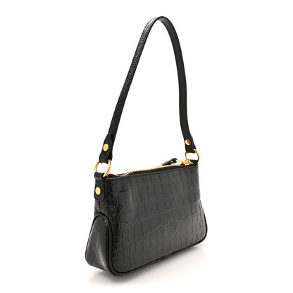 Tom Ford Crocodile Embossed Calfskin Shoulder Bag Black 3 of 9