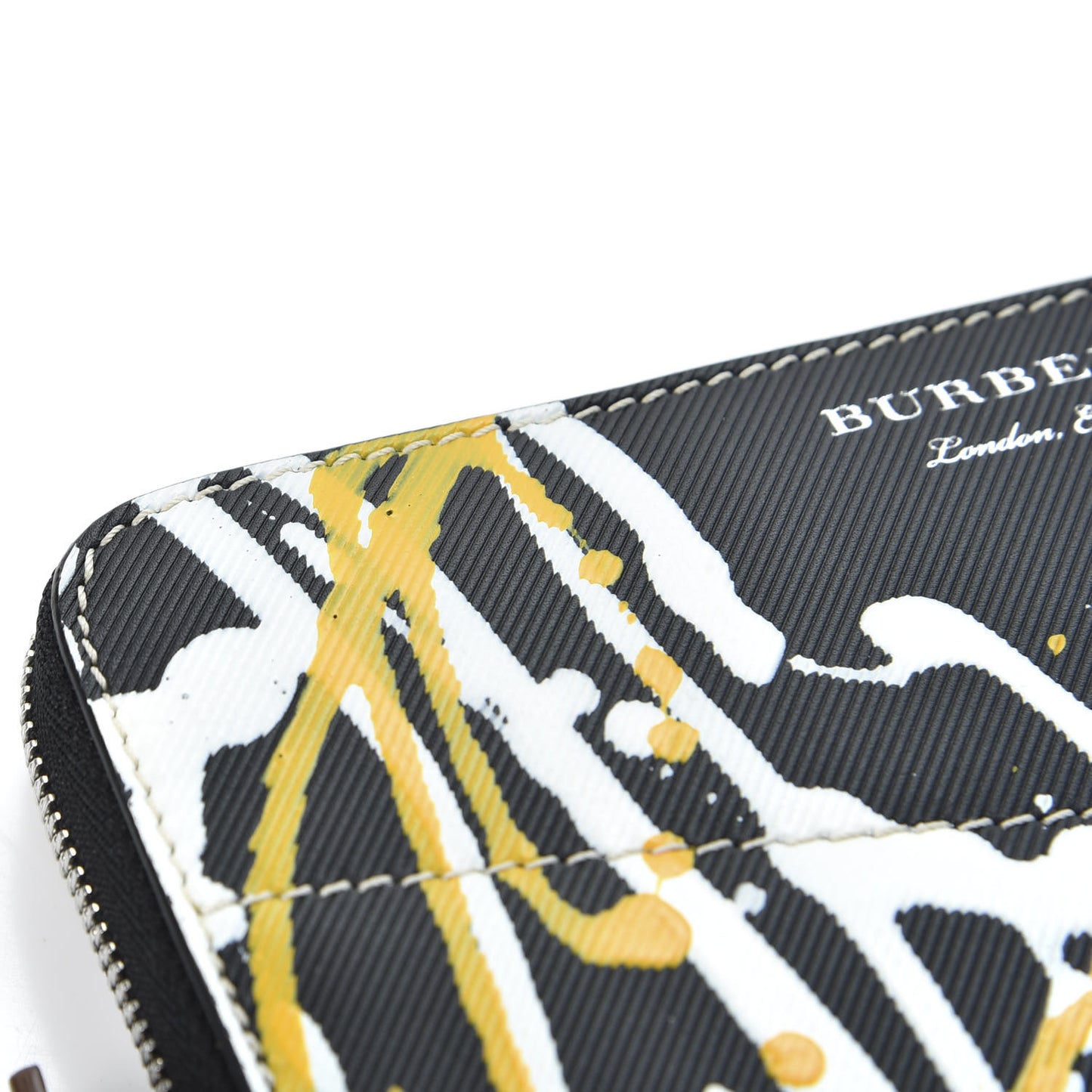 Trench Calfskin Splash Print Zip Around Wallet Black