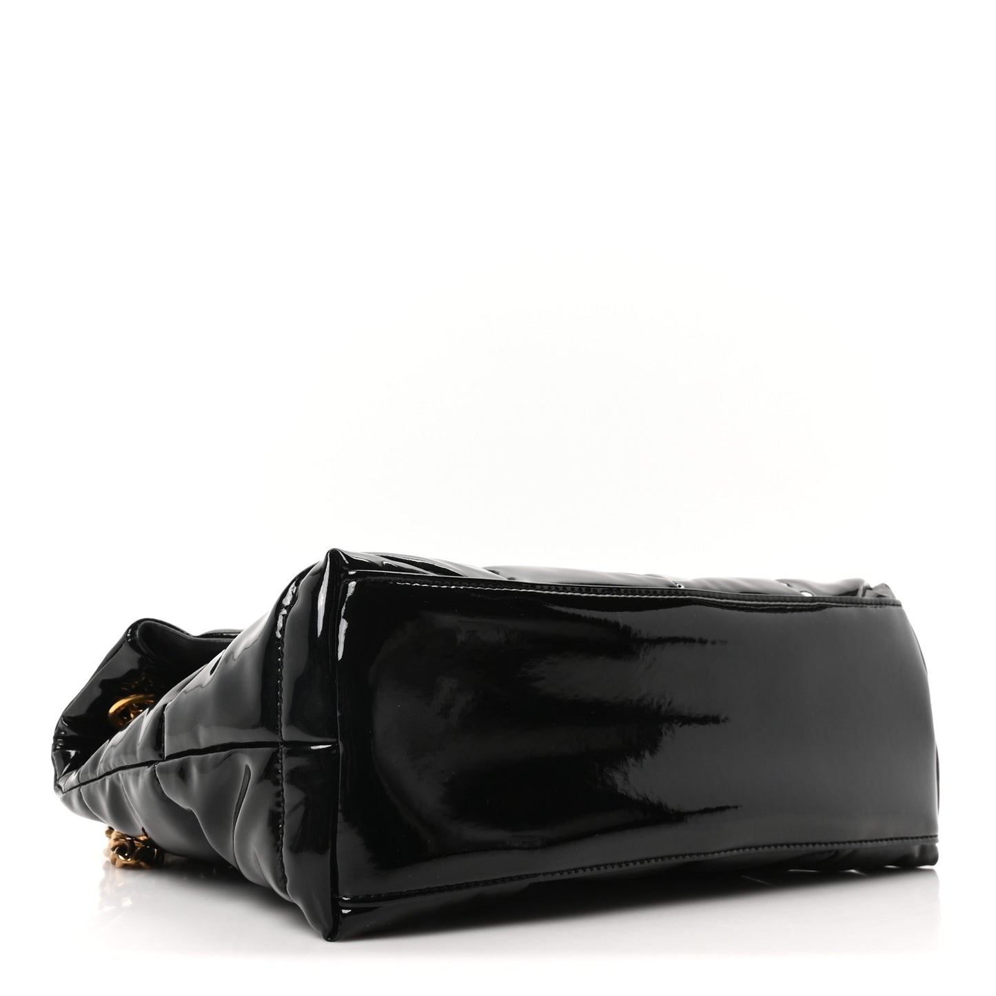 Patent Quilted Small Loulou Puffer Monogram Chain Satchel Black
