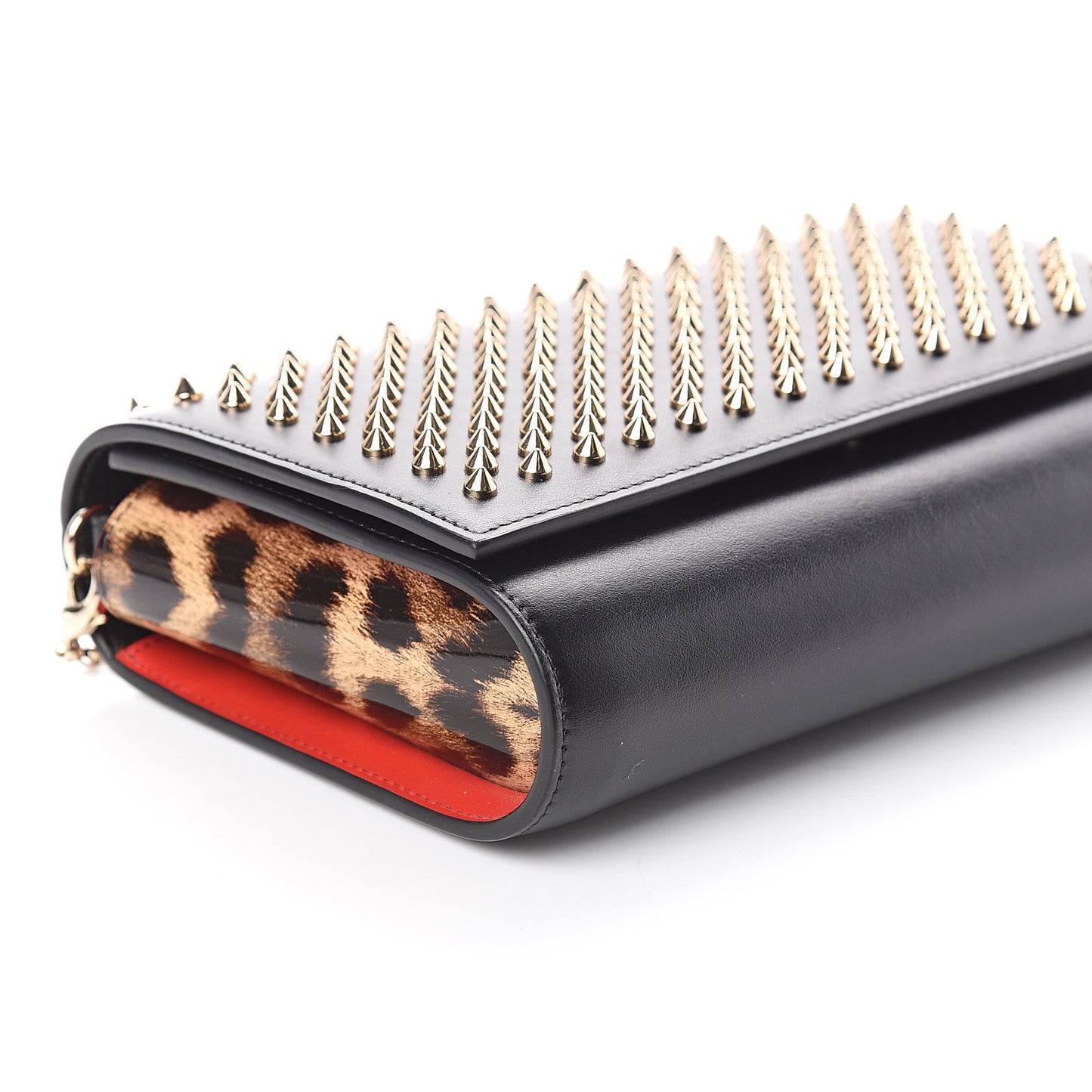 Calfskin Patent Leopard Spikes Paloma Clutch Black