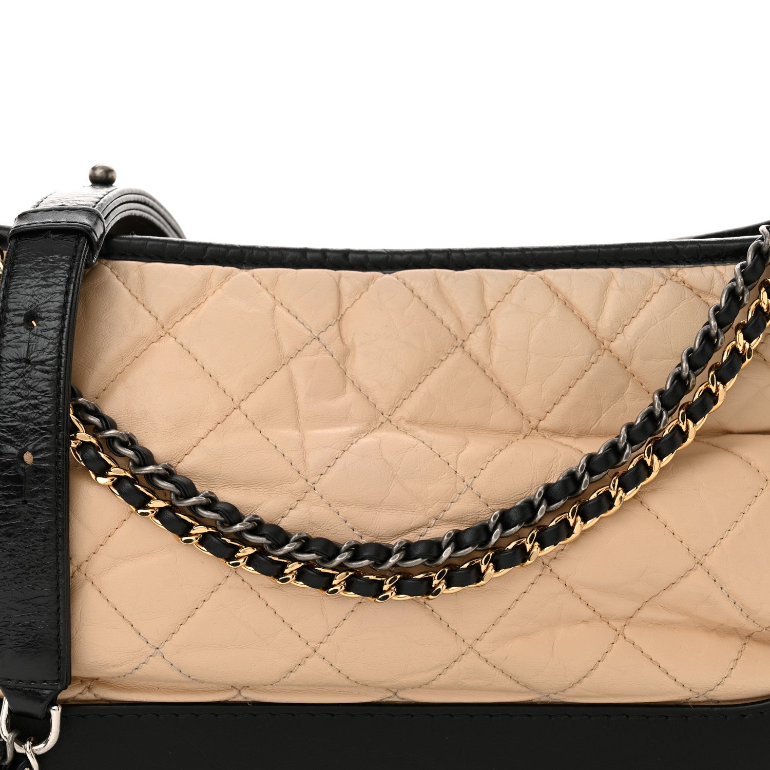 Chanel Aged Calfskin Quilted Medium Gabrielle Hobo Beige Black 8 of 10