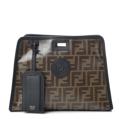 Fendi Glazed Fabric Vitello Century FF 1974 Stamp Patch Mini Peekaboo Defender Cover Mogano Panna Black 1 of 8