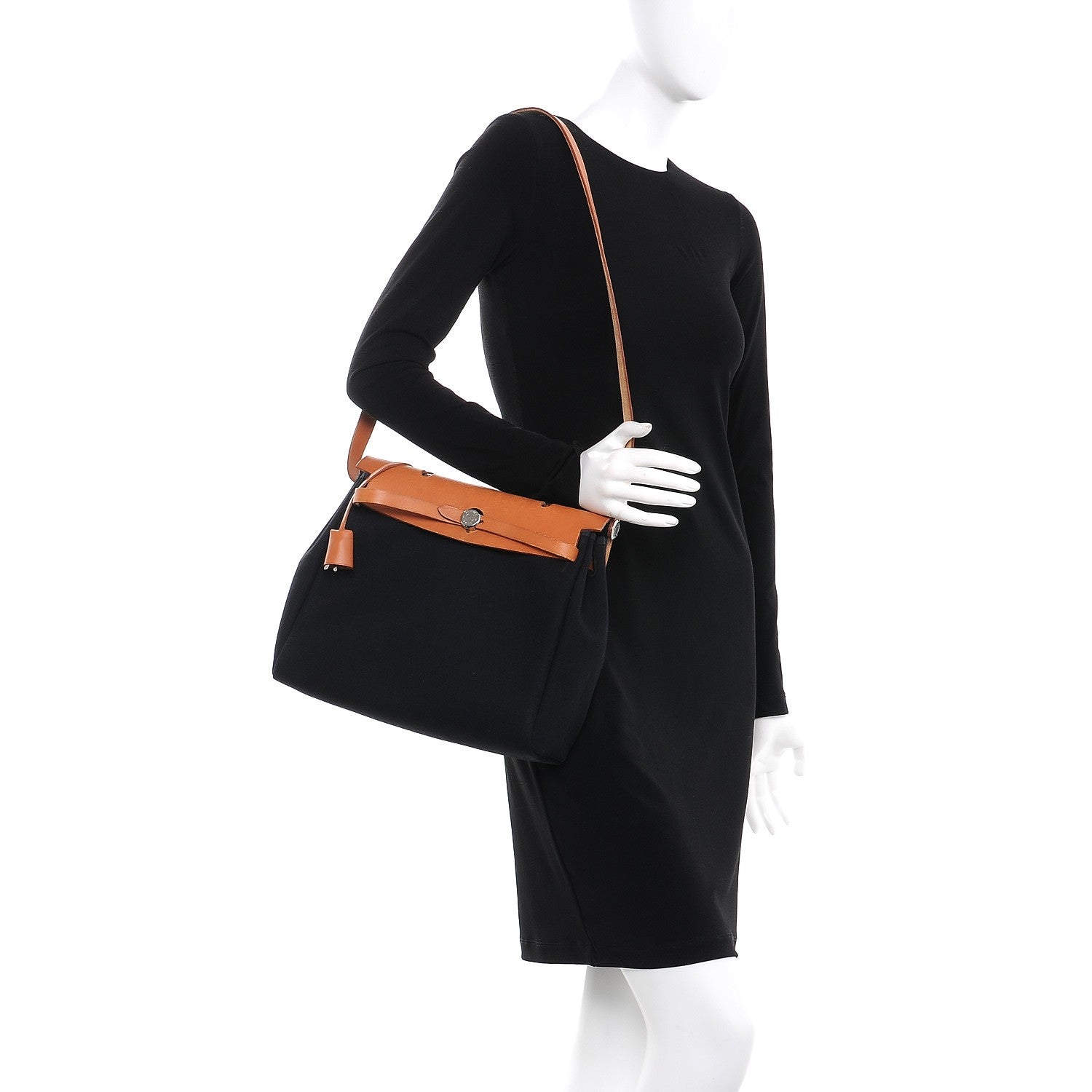 Hermes Toile Vache Calfskin Herbag 30 PM Black Natural 2 of 21