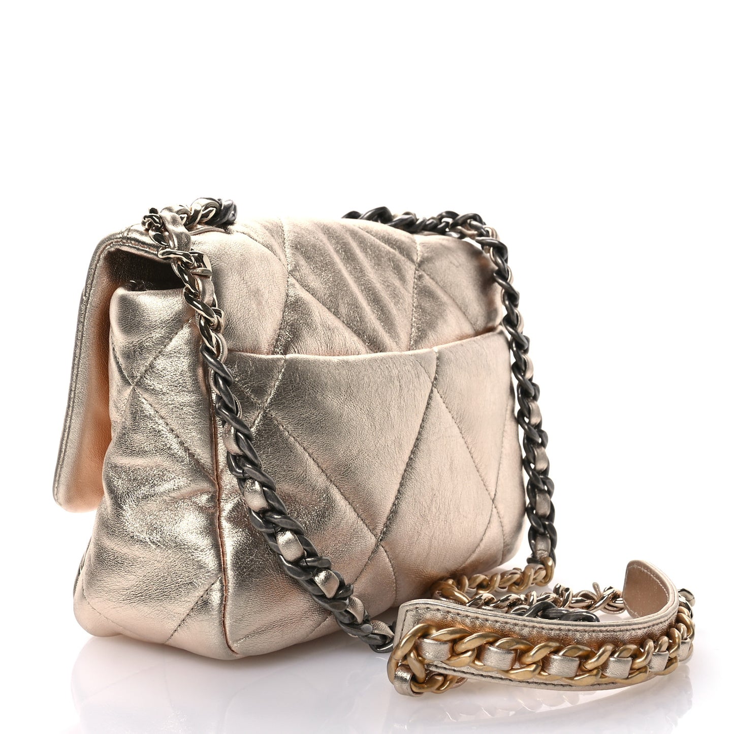 Metallic Lambskin Quilted Medium Chanel 19 Flap Gold