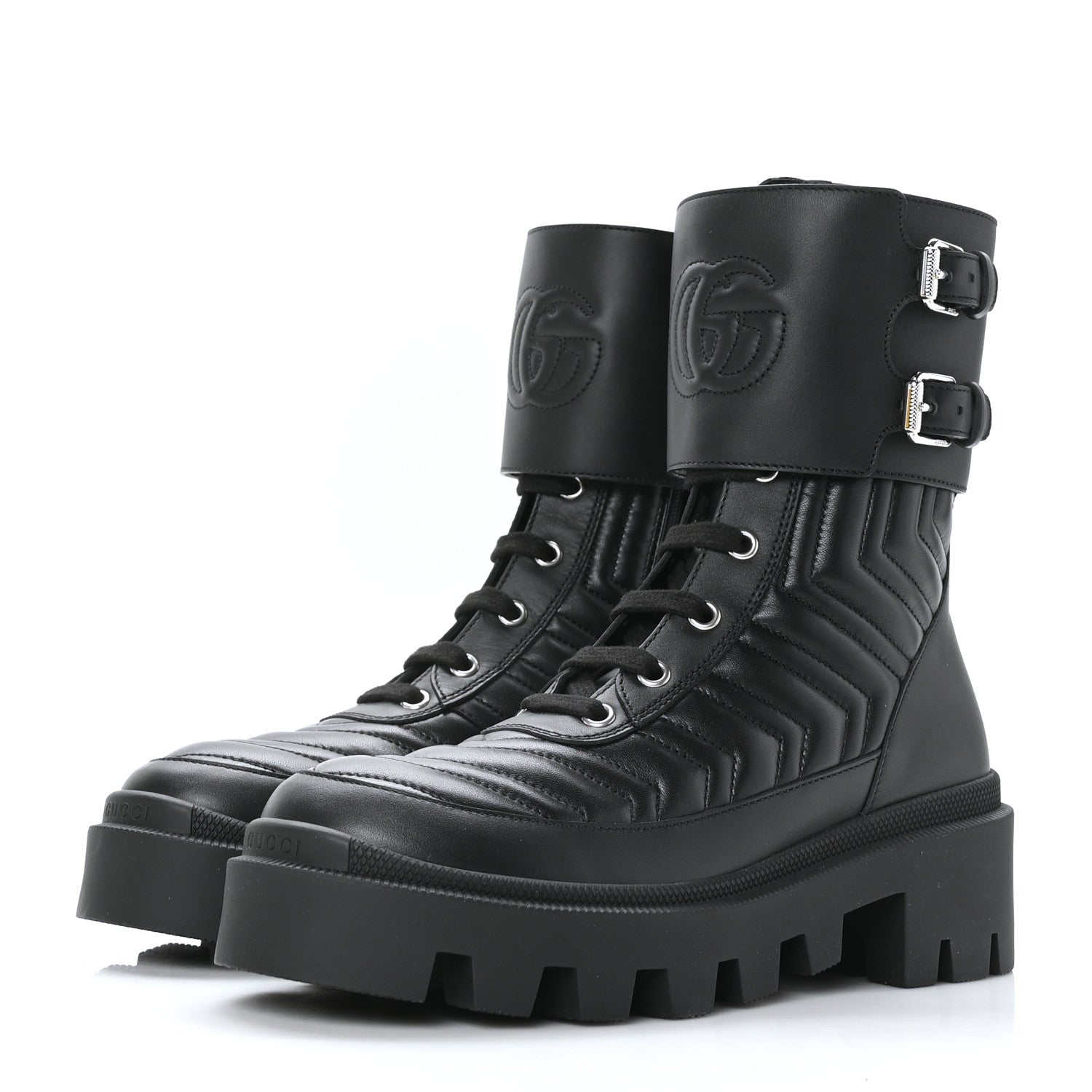 Gucci Nappa Frances GG Matelasse Platform Combat Boots 36 Black 3 of 7