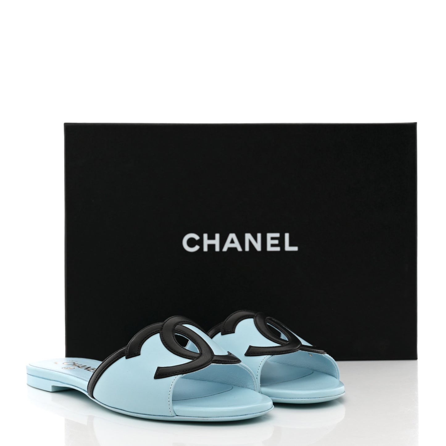 Lambskin CC Cutout Mules 36 Blue Black 36 Blue Black