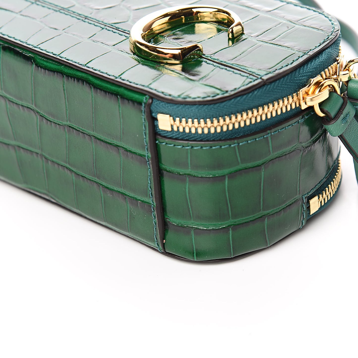 Calfskin Crocodile Embossed Mini C Vanity Bag Woodsy Green