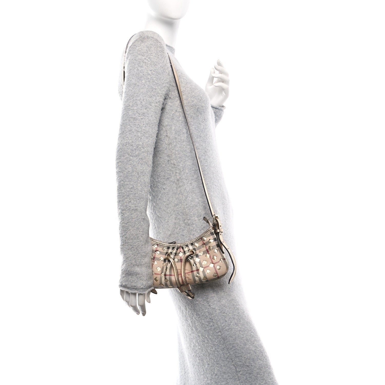 Burberry Haymarket Check Perforated Crossbody Gold 2 of 13