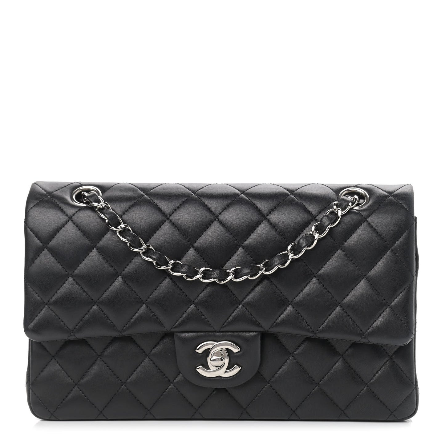 Lambskin Quilted Medium Double Flap Black