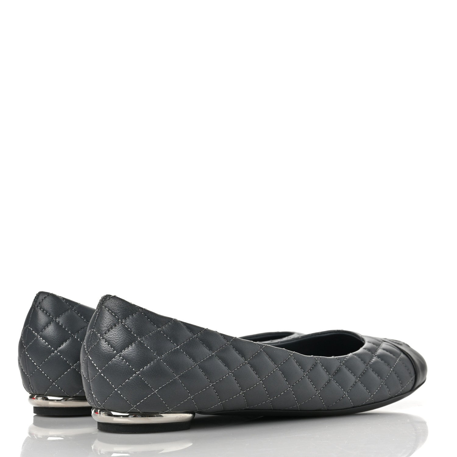 Chanel Lambskin Quilted Cap Toe Ballerina Flats 40 Charcoal Black 4 of 12