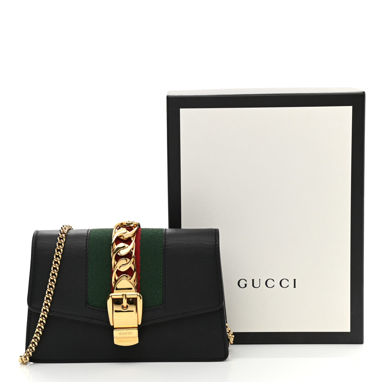 Gucci Calfskin Super Mini Sylvie Chain Shoulder Bag Black 10 of 10