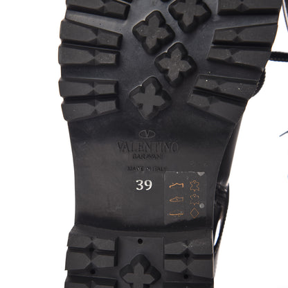 Valentino Garavani Smooth Calfskin Rockstud Buckled 25mm Combat Boots 39 Black 6 of 11