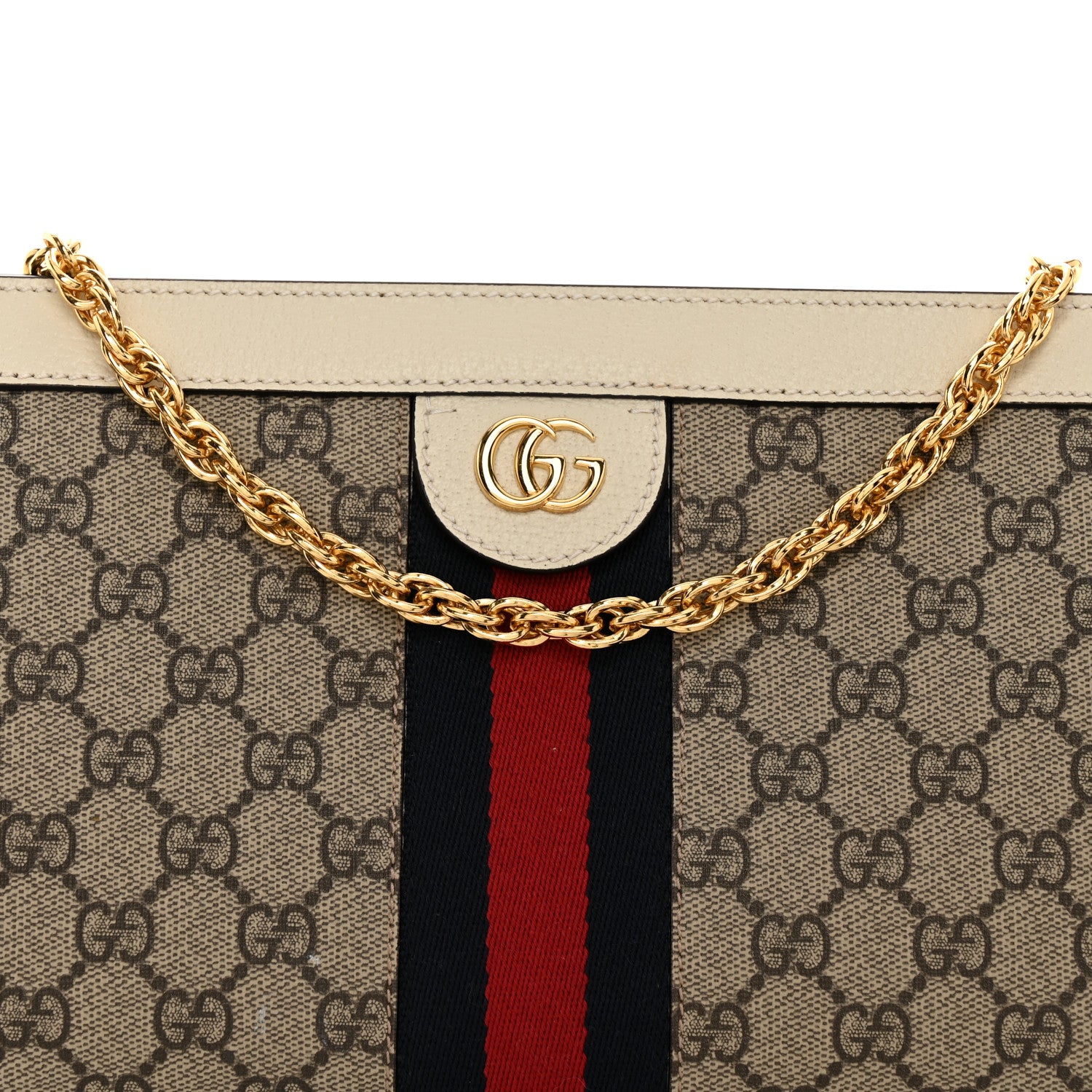 Gucci GG Supreme Monogram Textured Calfskin Web Small Ophidia Chain Shoulder Bag Beige Ebony Mystic White 8 of 10