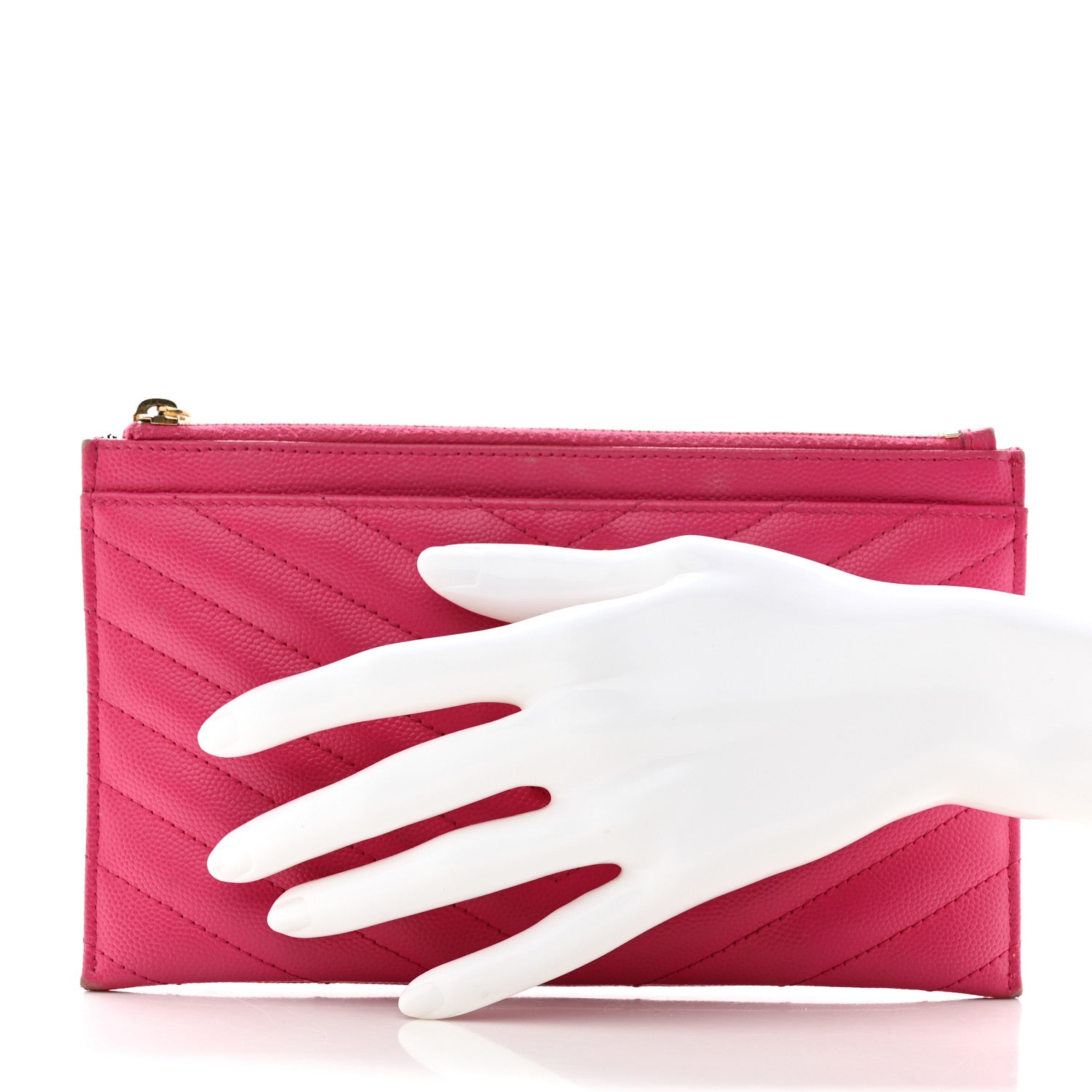 Saint Laurent Grain De Poudre Chevron Monogram Bill Pouch Fresh Fuxia 2 of 13