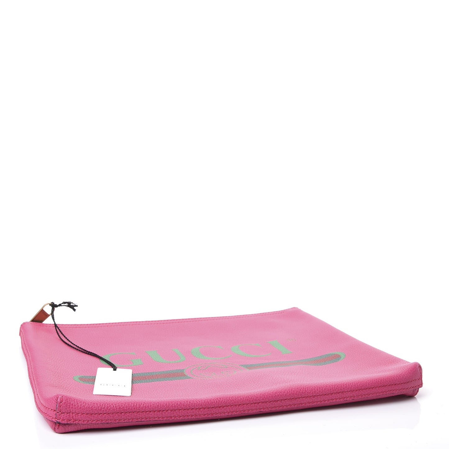Pebbled Calfskin Medium Logo Portfolio Clutch Box Pink Green
