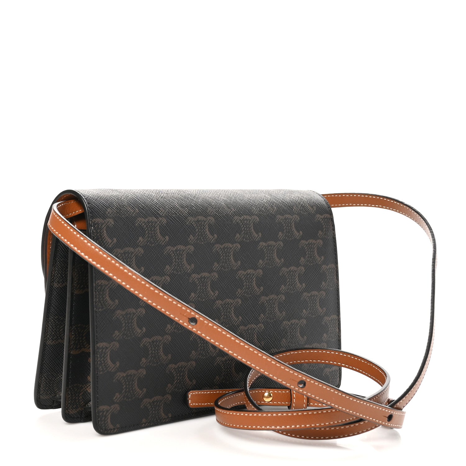 Celine Triomphe Canvas Lambskin Wallet On Strap Tan 3 of 11