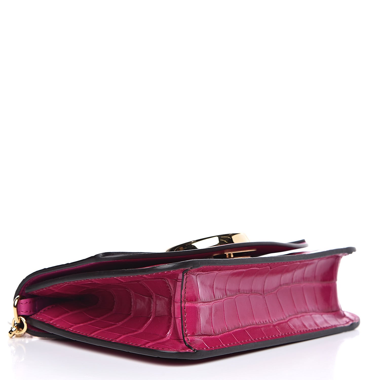 Chloe Calfskin Crocodile Embossed C Clutch With Chain Graphic Pink 3 of 10