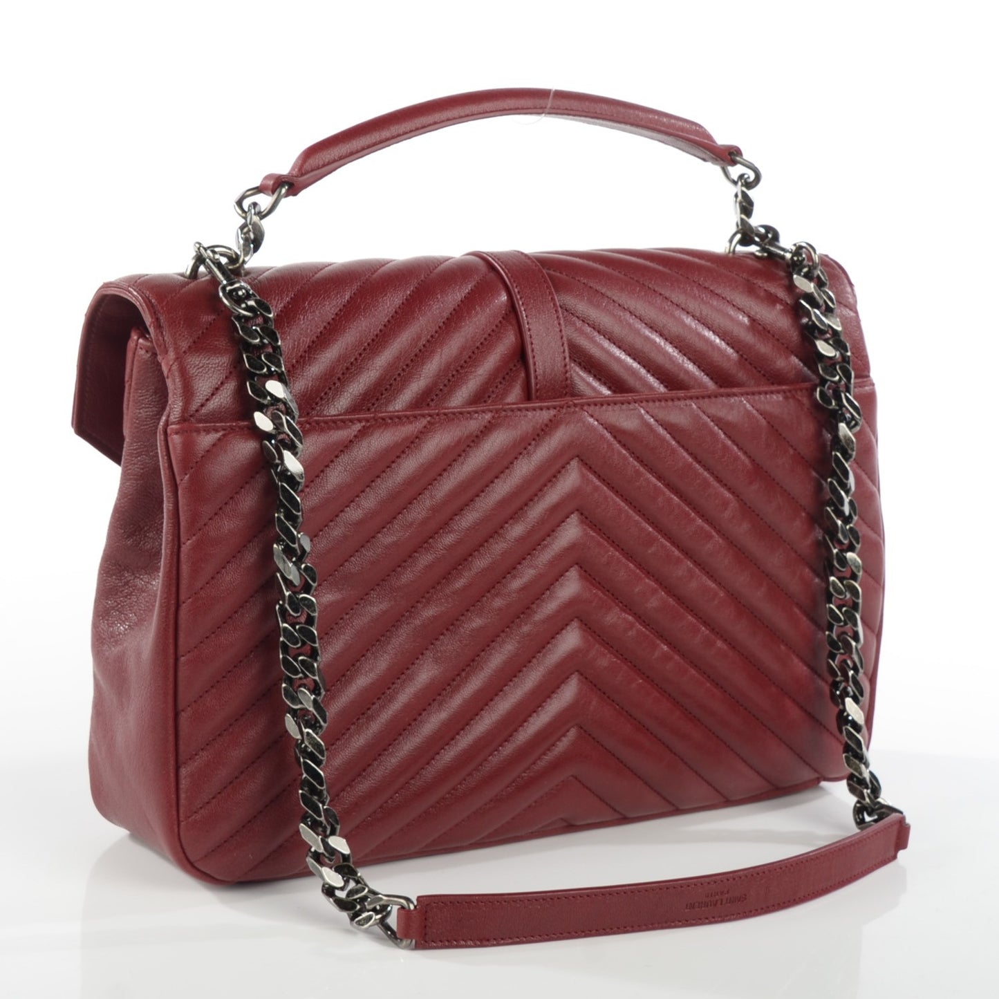 Sheepskin Matelasse Chevron Large Monogram Satchel Oxblood