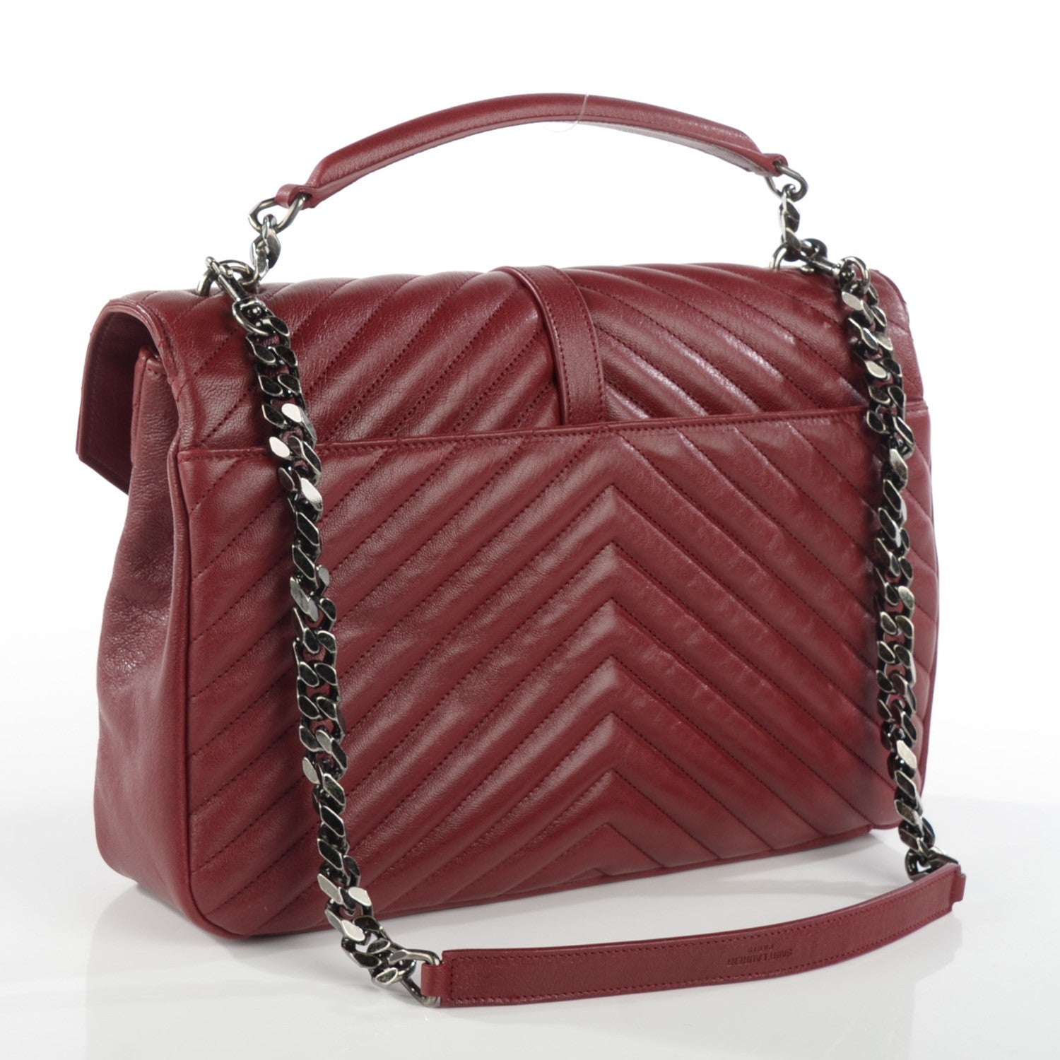 Saint Laurent Sheepskin Matelasse Chevron Large Monogram Satchel Oxblood 3 of 9