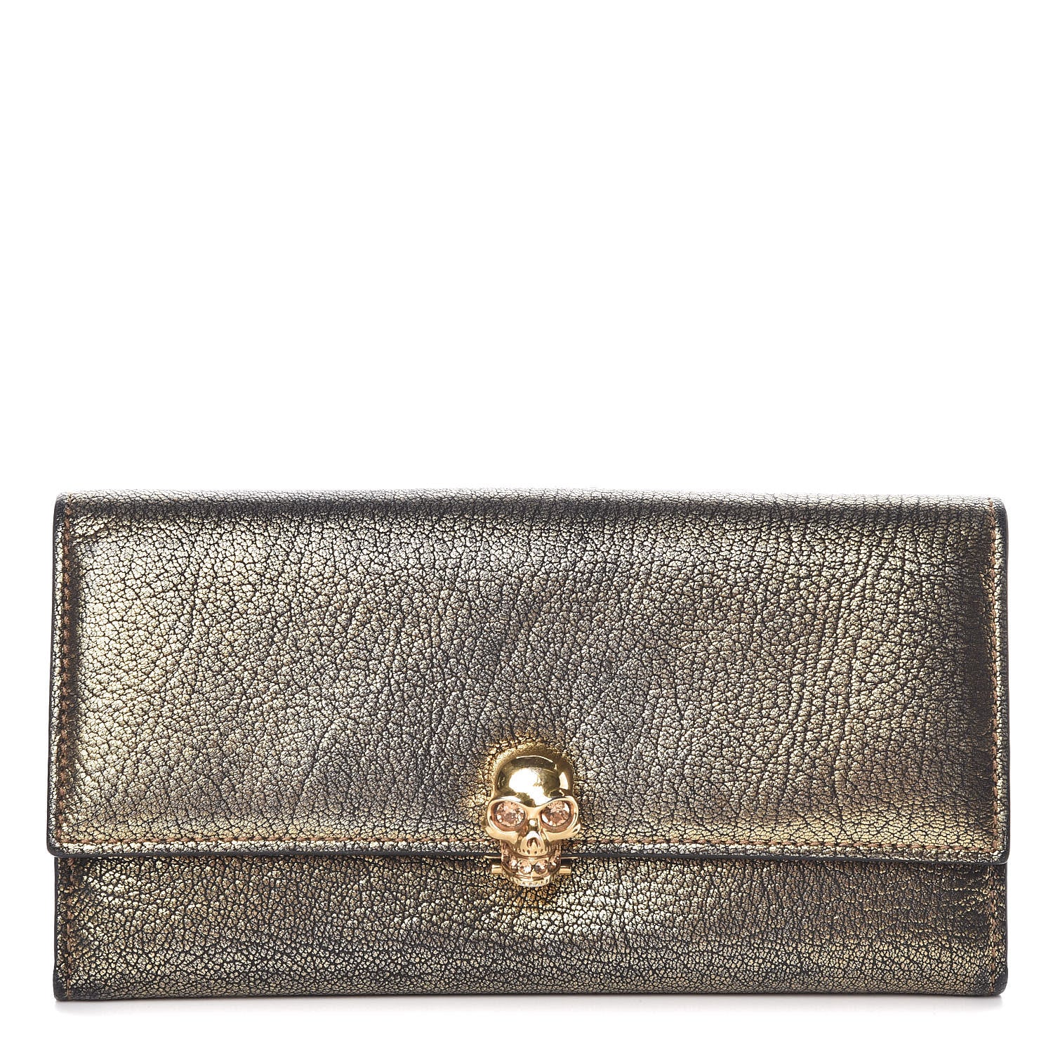 Alexander McQueen Metallic Calfskin Skull Continental Wallet Antique Gold 1 of 16
