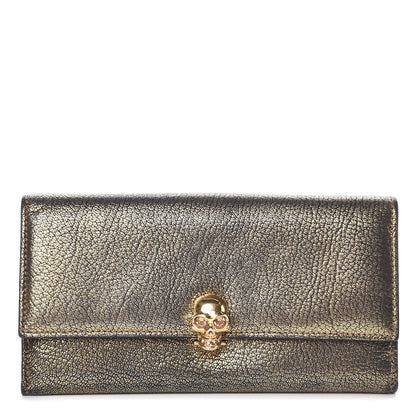 Alexander McQueen Metallic Calfskin Skull Continental Wallet Antique Gold 1 of 16