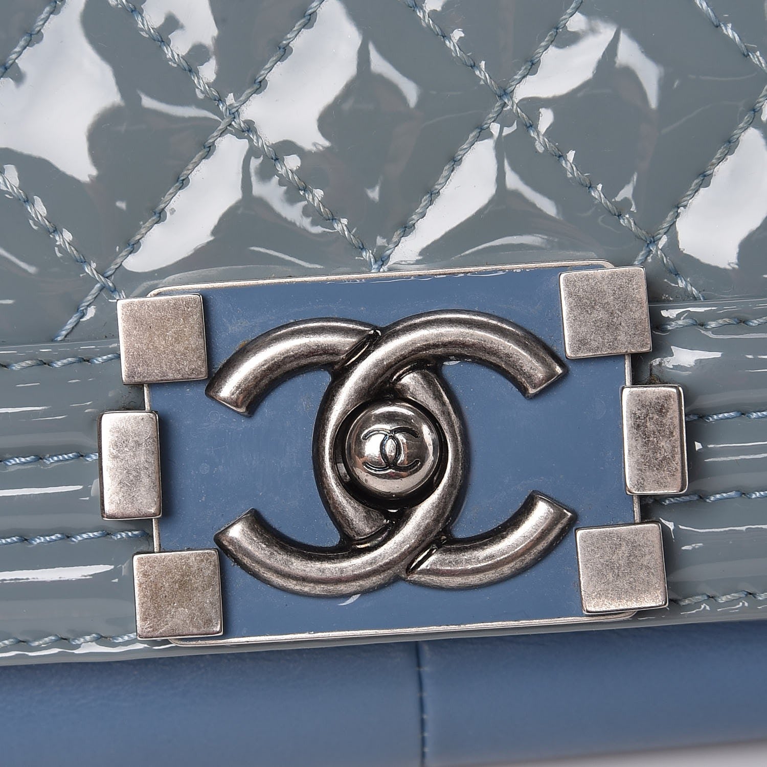 Chanel Patent Calfskin Medium Plexiglass Boy Flap Light Blue 7 of 12