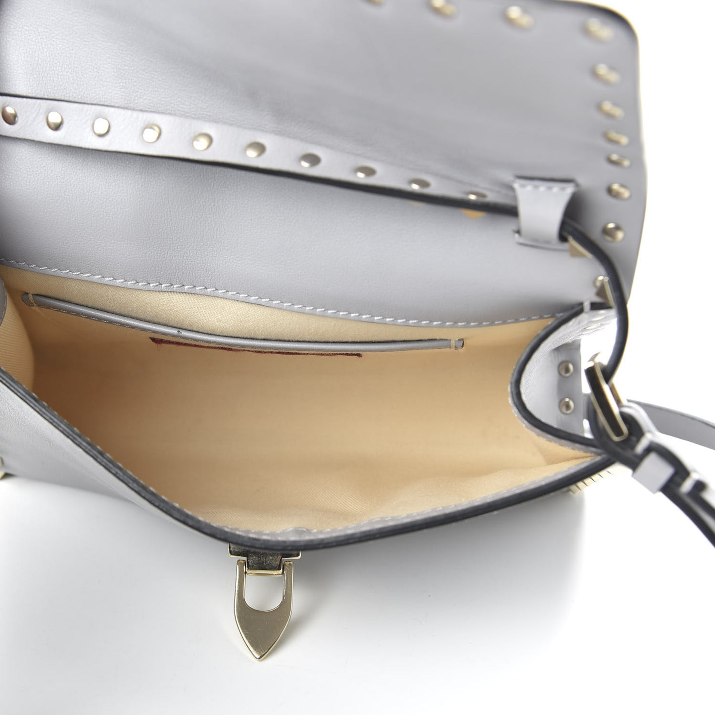 Vitello Medium Rockstud Flip Lock Crossbody Bag Pastel Grey