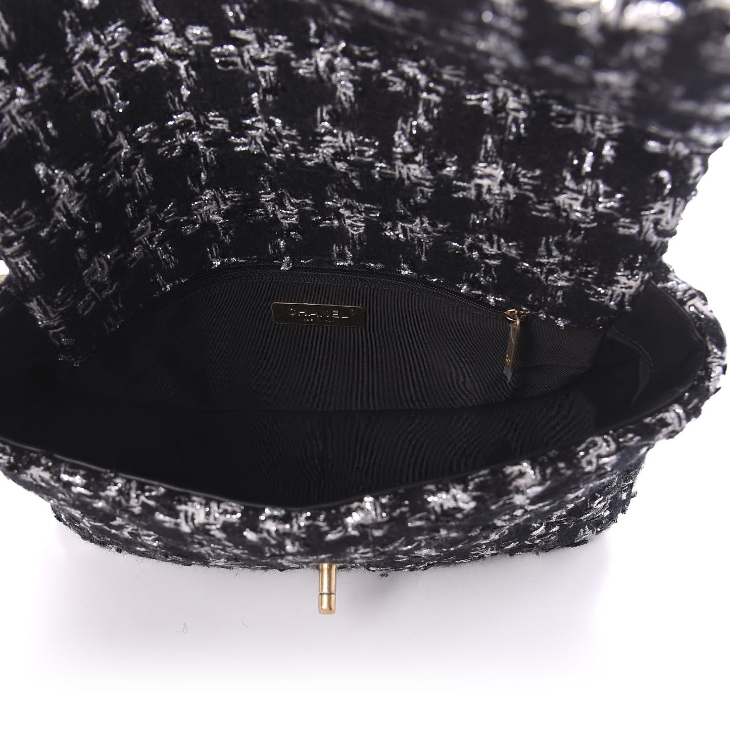 Tweed Quilted Large 19 Flap Black Ecru White