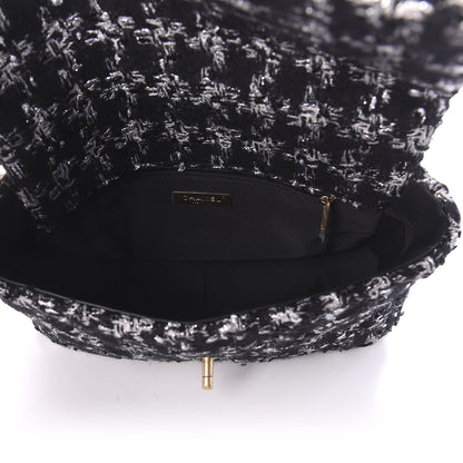 Chanel Tweed Quilted Large 19 Flap Black Ecru White 5 of 9