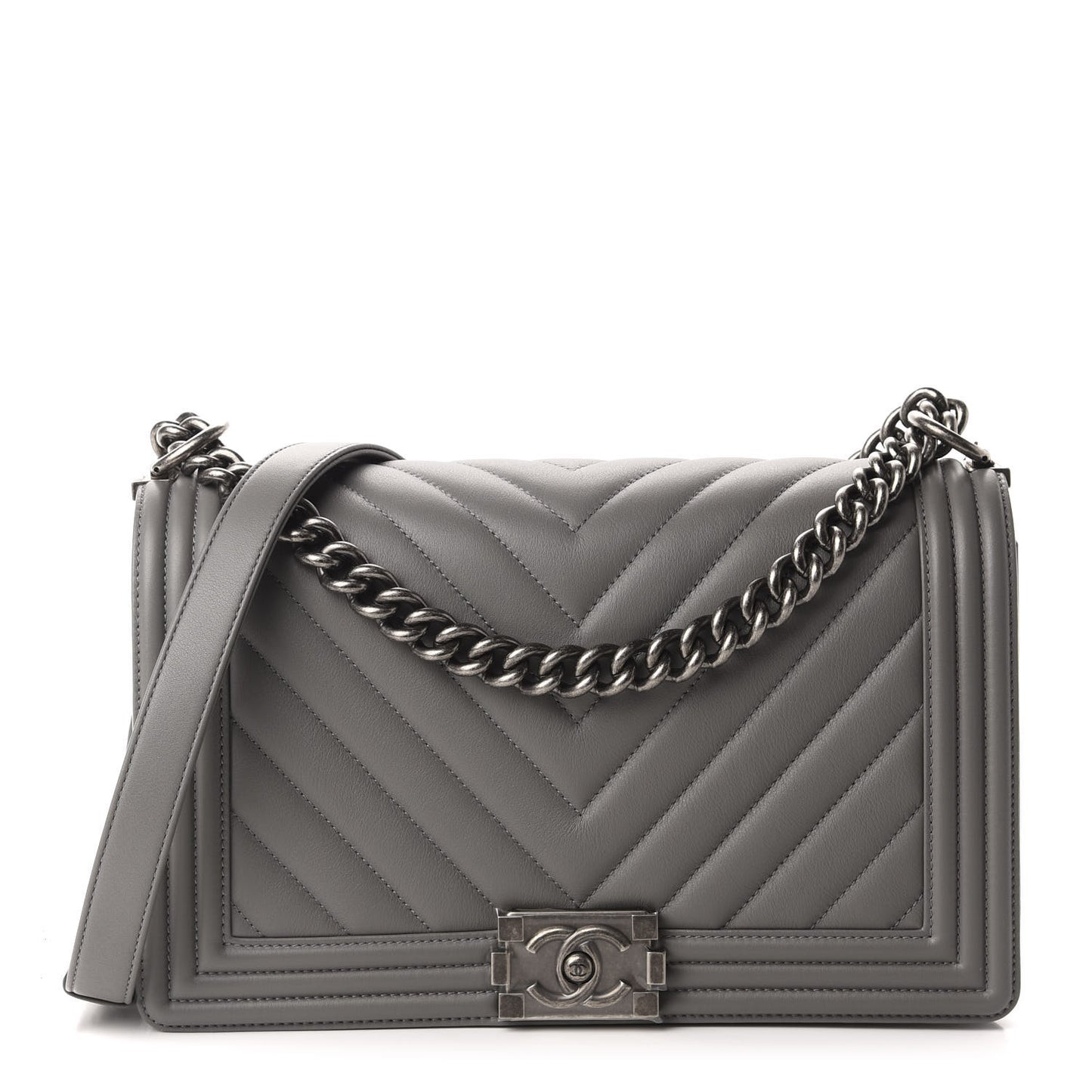 Lambskin Chevron Quilted New Medium Boy Flap Grey