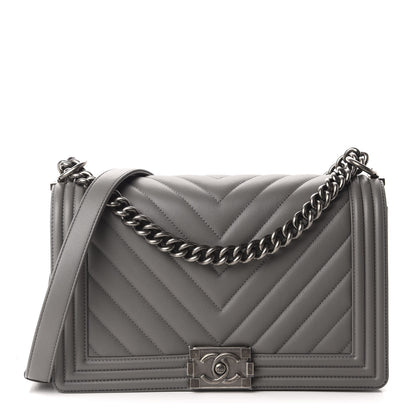 Chanel Lambskin Chevron Quilted New Medium Boy Flap Grey 1 of 10
