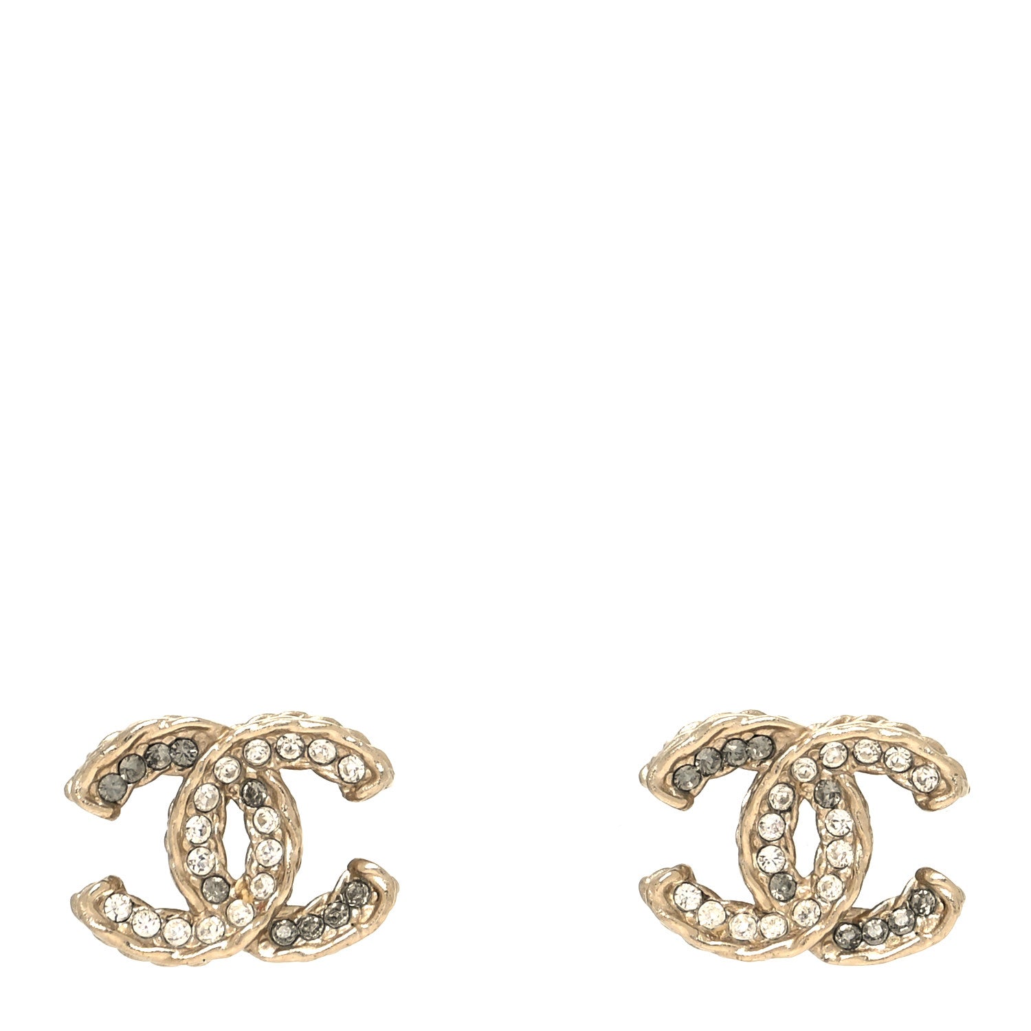 Chanel Crystal Timeless CC Earrings Light Gold Grey 1 of 4