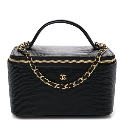 Chanel Calfskin Lizard Embossed Top Handle Vanity With Chain Black 1 of 11