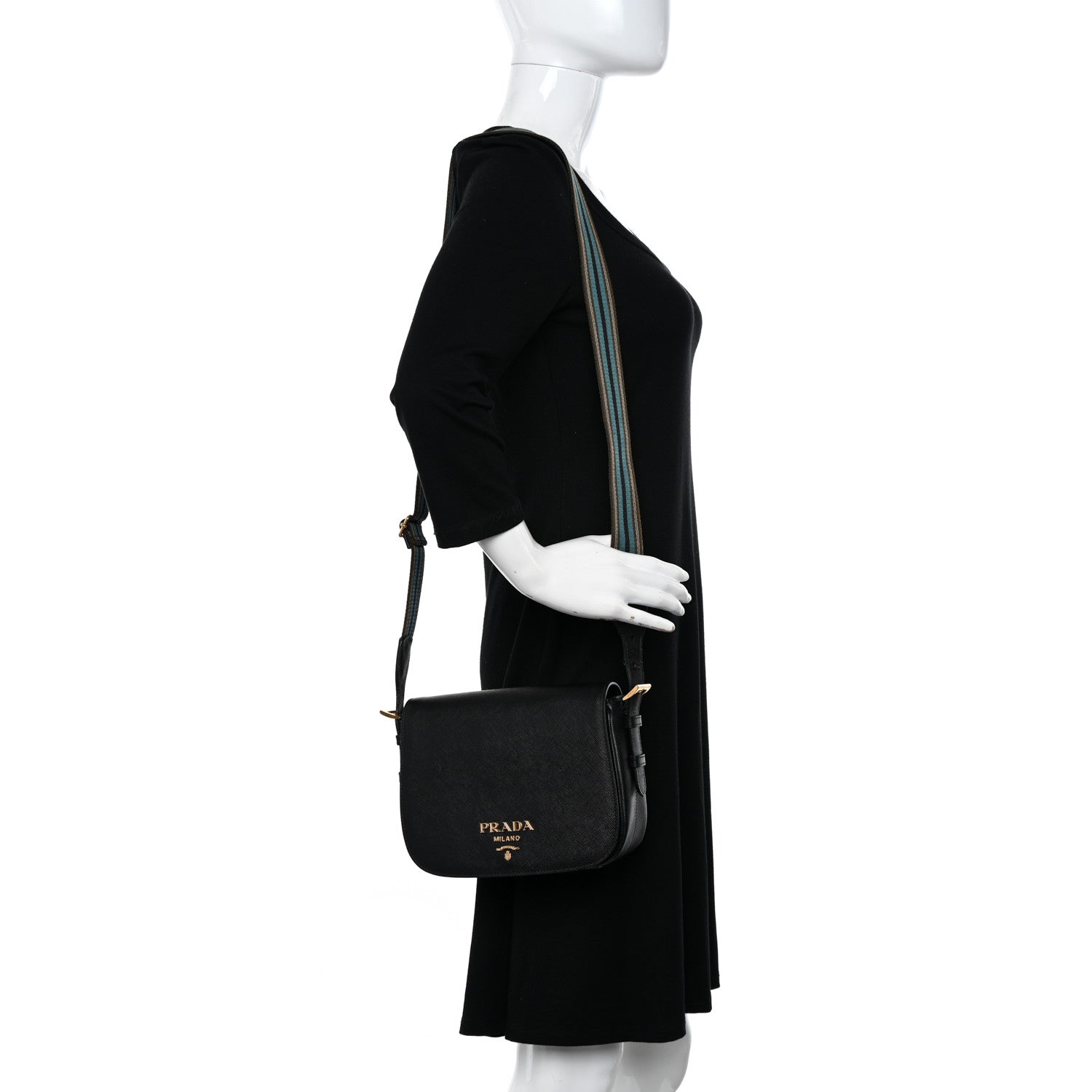 Prada Saffiano Flap Crossbody Black 2 of 12