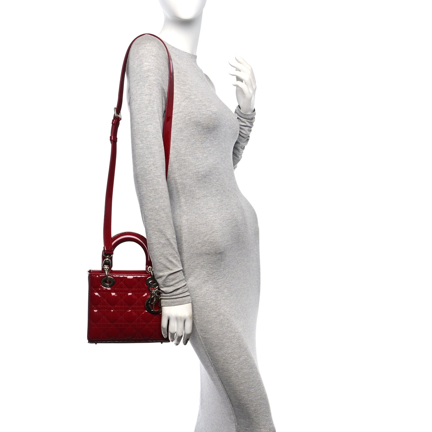 Patent Cannage Small Lady Dior Cherry Red