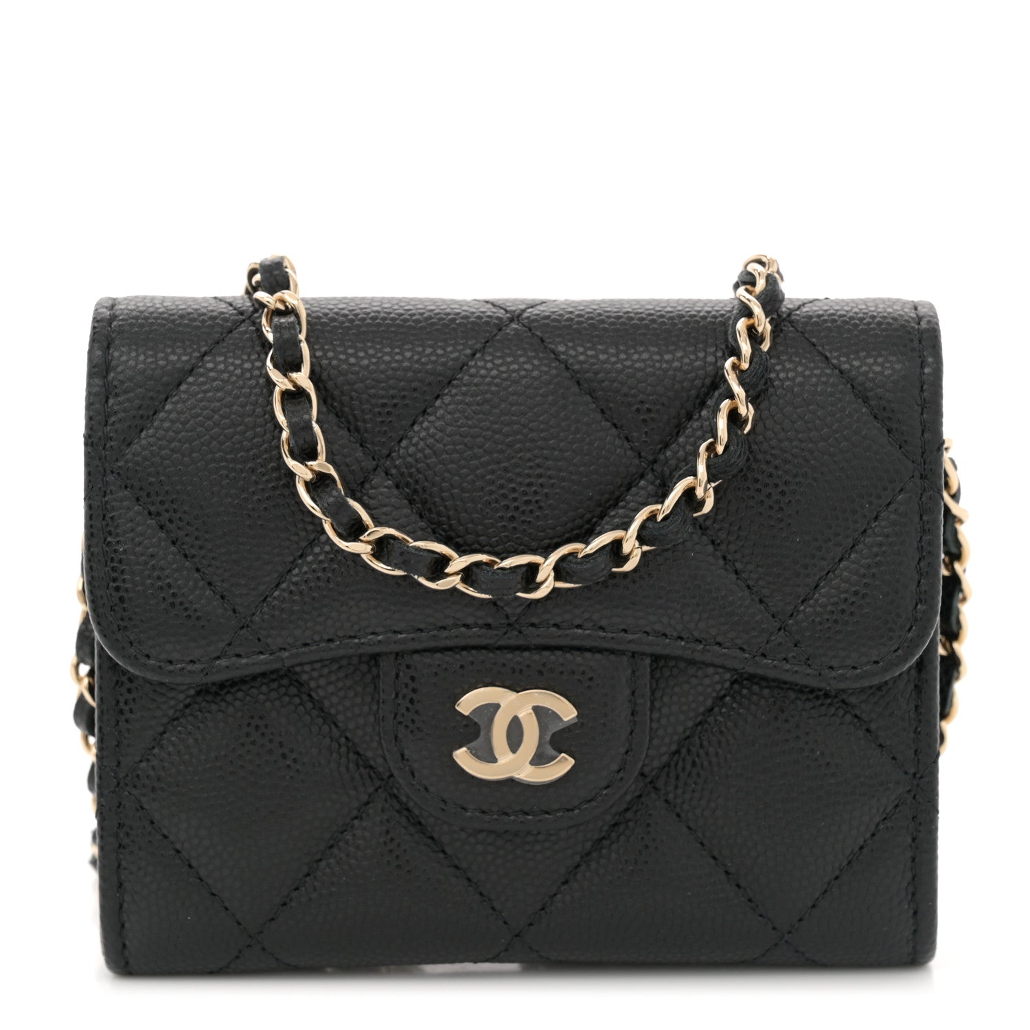 Chanel Caviar Quilted Flap Card Holder On Chain Black 1 of 12